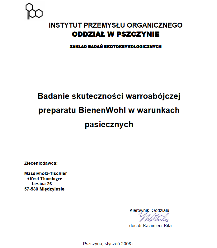 PDF Badanie skuteczności warroabójczej  preparatu BienenWohl w warunkach  pasiecznych